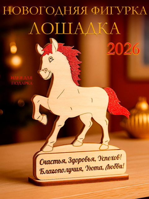 Фигурка-статуэтка новогодняя деревянная лошадка 